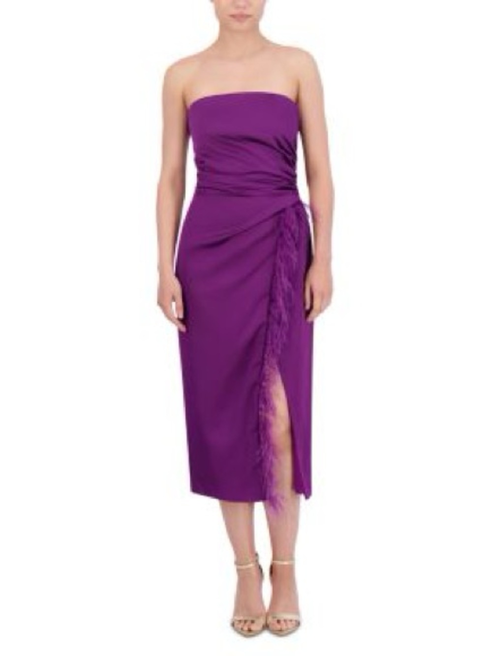 BCBGMaxazria Purple Satin Feather-Trim Slip Dress Sz 6 NWT